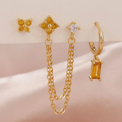 3PCS Exquisite Stainless Steel 12 Constellation Birthstone Earrings Set for Woman Cartilage Piercing Earrings Fashion Jewelry