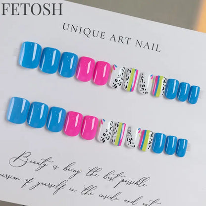 24pcs/set short square ballet fake nails gradient blue purple green pink autumn summer full cover nail tips press on false nail
