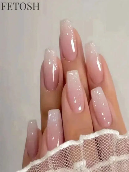 ARTAUG 24pcs Glossy Pink Press On Nails Medium Square Fake Nail Elegantstyle False Nail Full Cover Fake Nail For Stylish Women