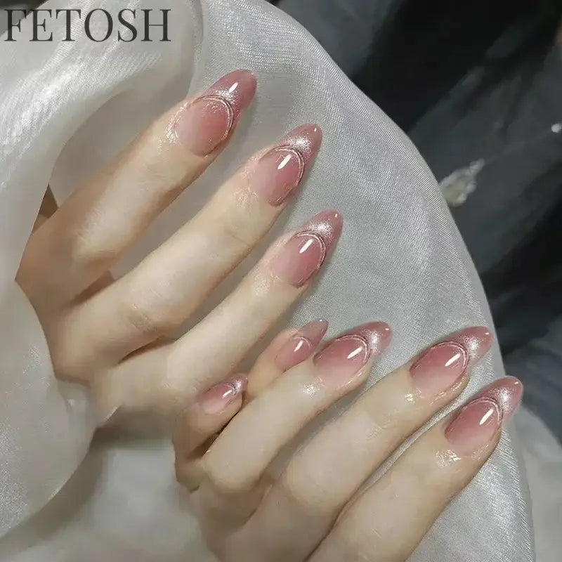 24pcs/Box Long Coffin False Nails Art Rose with Glue Wearable Nude Pink White Color Jelly Nails Tips Full Cover Press on Nails