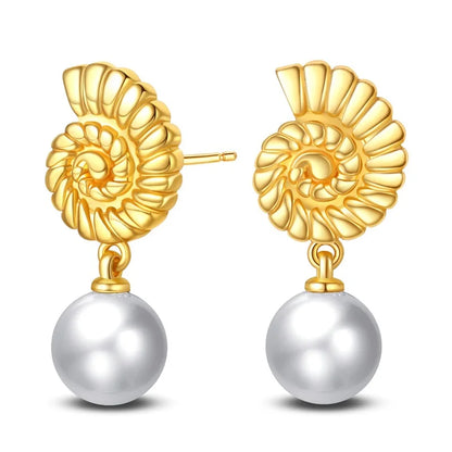 Women's 925 Sterling Silver Classic Gold Pearl Inlaid Earrings Elegant Suitable For Engagement Wedding Party Exquisite Jewelry