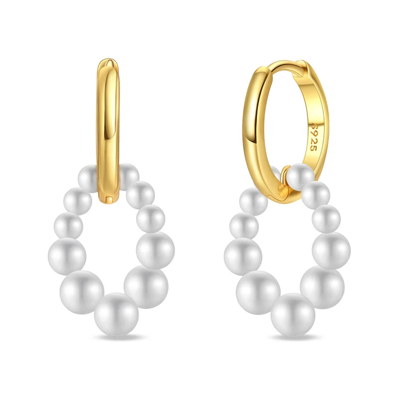 Women's 925 Sterling Silver Classic Gold Pearl Inlaid Earrings Elegant Suitable For Engagement Wedding Party Exquisite Jewelry