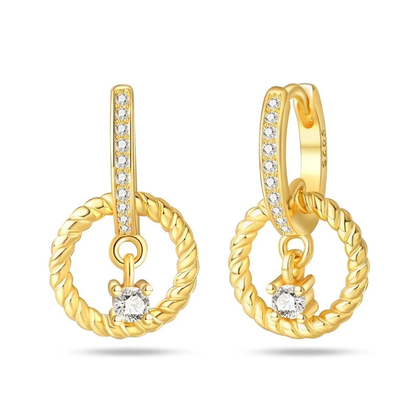Women's 925 Sterling Silver Classic Gold Pearl Inlaid Earrings Elegant Suitable For Engagement Wedding Party Exquisite Jewelry