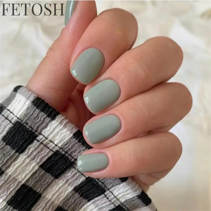 24Pcs/Set French Short Dark Green Press on Nail Art Full Coverage Removable Wearing False Nails Tips Adhesive Acrylic