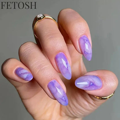 24Pcs Simple Green French False Nails Short Almond Fake Nails with Wave Line Design Wearable Round Head Press on Nail Tips
