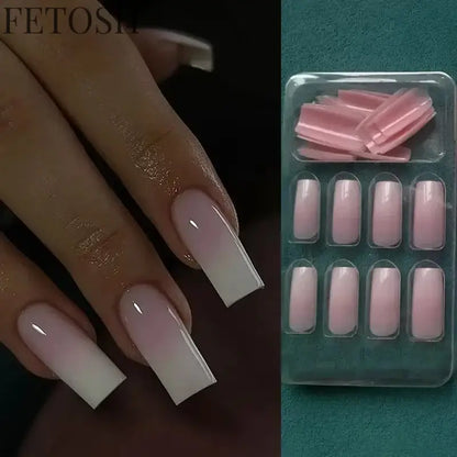 Romantic French White Nude Pink Gradient Chic Varied Short Fake Nails Art False Nails Charming Tip Press on Nails Manicure Tools