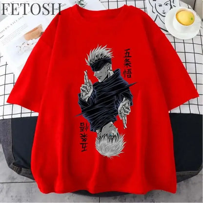 Fashion Jujutsu Kaisen Satoru Gojo Anime Printed Lady O-Neck Short Sleeve Women's T Shirt Black White Short Sleeve Summer Top