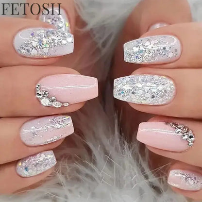 Glossy Press on Nails Set Short Oval Shiny Gradient French Nail Art Design Reusable Full Cover Fake Nails with Glue for Girls