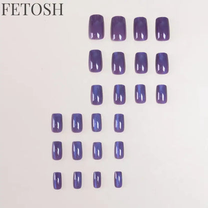 24pcs/30pcs short square ballet fake nails for women cat eyes glitter green blue purple pink shinny nail tips press on nail art
