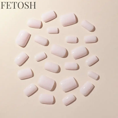 24 Pcs/Set Solid Color Short Fake Nails Art Finished Wearable False Nails for Girls Women Removable Simple White Press on Nail
