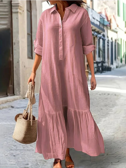 Casual Long Sleeve Woman Dress Office Lady Spring Summer Fashion Elegant Solid Shirt Dress Dresses For Women 2024 Female Robe