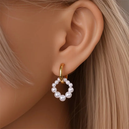 Women's 925 Sterling Silver Classic Gold Pearl Inlaid Earrings Elegant Suitable For Engagement Wedding Party Exquisite Jewelry