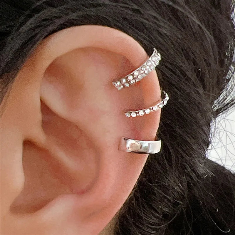 Fashion Zircon Double-layer Ear Cuff No Piercing Earring 2024 Trendy Punk Unique Metal Geometric Ear Clip for Women Jewelry