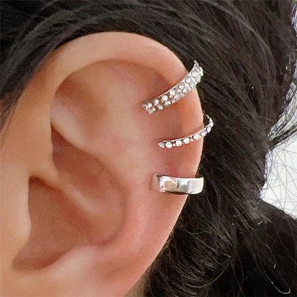 Fashion Zircon Double-layer Ear Cuff No Piercing Earring 2024 Trendy Punk Unique Metal Geometric Ear Clip for Women Jewelry