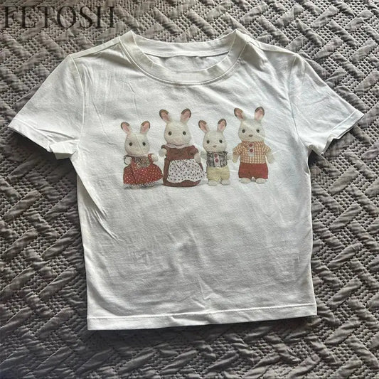 2000s Top Aesthetics Letter Print Baby Tees Y2k Style Streetwear Short Sleeve Cute Vintage Crop Top Women Fashion Punk Emo Girls