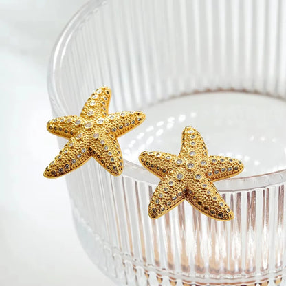Punk Gold Plated Texture Stainless Steel Snail Conch Shell Earrings for Women Zircon Starfish Earring Summer Beach Jewelry Gifts