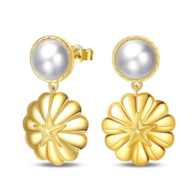 Women's 925 Sterling Silver Classic Gold Pearl Inlaid Earrings Elegant Suitable For Engagement Wedding Party Exquisite Jewelry