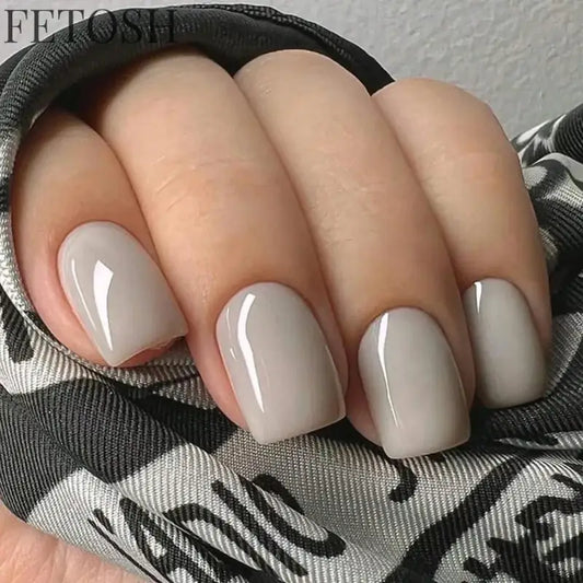 24Pcs/Set Women Girls Short French Milky Gray Trendy Versatile Full Coverage Wearable Fake Nail Press on Nail Art