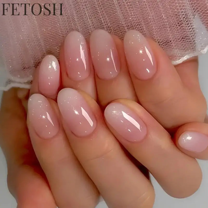 24Pcs Oval Short Pink Press on Nails Simple Ombre Spring False Nail for Sweet Sassy Cool Women&Girl Removable Wearable