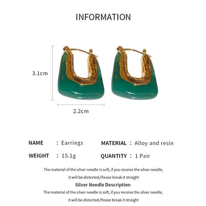 Green Pink Transparent Resin Earrings For Women Girls Geometric Irregular Stud Earrings 2023 New Trendy Ear Jewelry for Party
